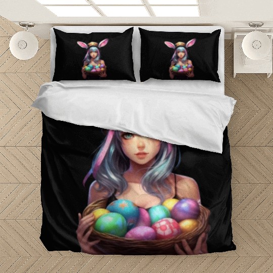 Easter Day Anime Girl Bunny Ear Easter Egg Hunt Bedding Sets