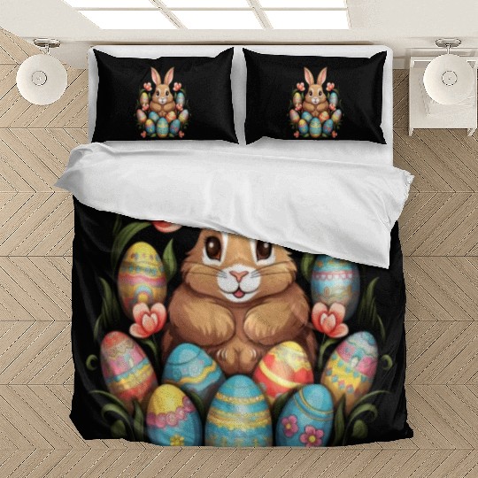Easter Bunny Rabbit Colorful Eggs Easter Egg Hunt Bedding Sets