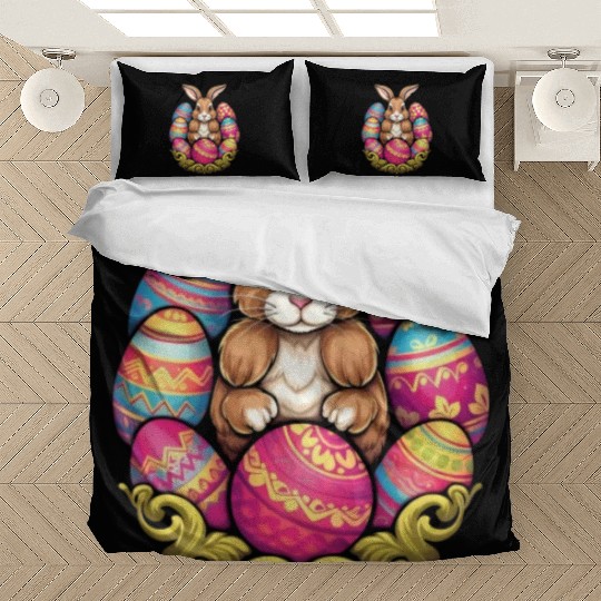 Easter Bunny Rabbit Colorful Eggs Easter Egg Hunt Bedding Sets