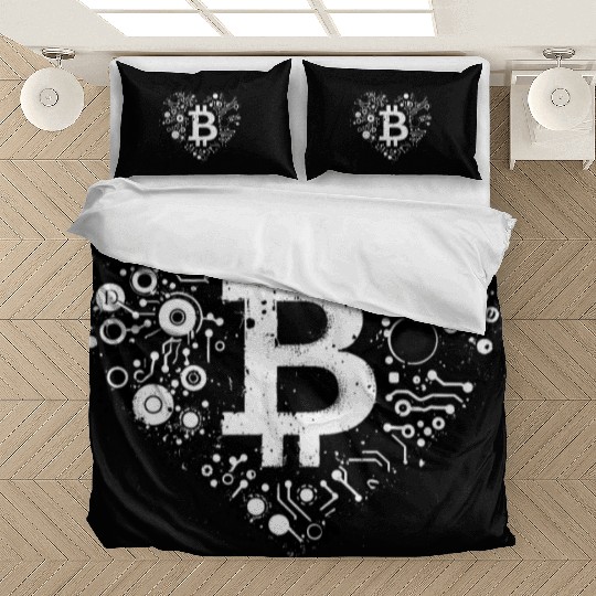 Bitcoin symbol crypto coins heart love 2 Bedding Sets