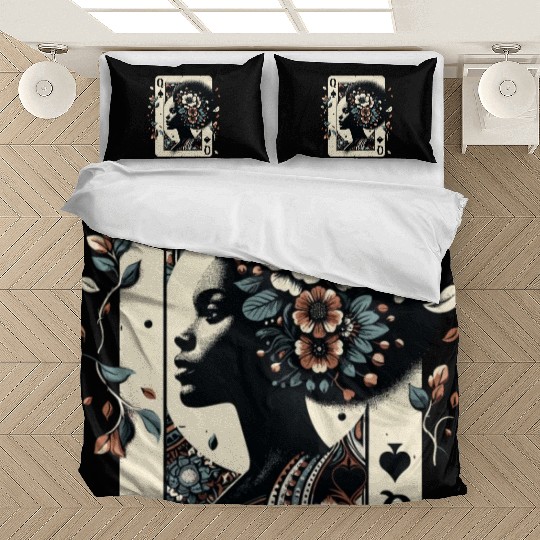 Black Queen Poker Tarot Card African American Bedding Sets