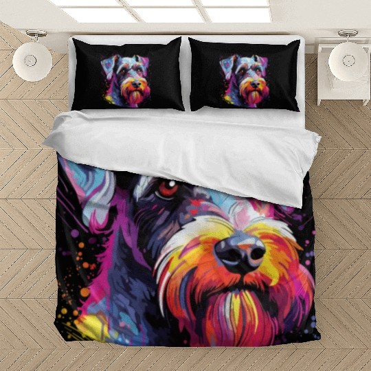 Watercolor Colorful Miniature Schnauzer Bedding Sets