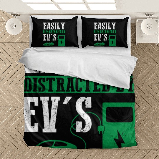 Easily Distracted By EV's Electric Car EV Driver Bedding Sets