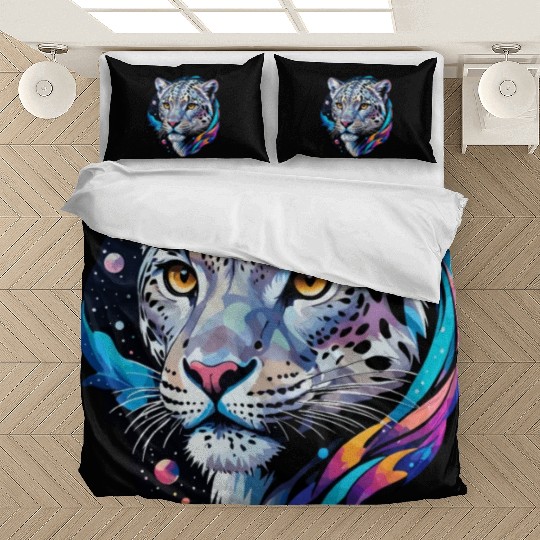 Cosmic Snow Leopard - Ethereal Animal Portrait Bedding Sets