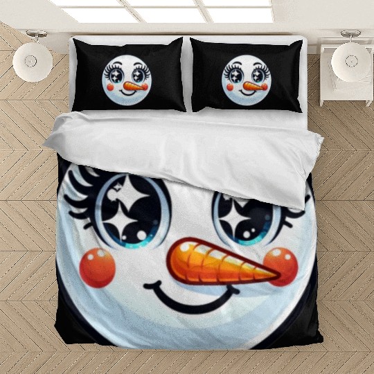 Lady Carrot-Nosed Snowwoman Cute Snowman Christmas Bedding Sets