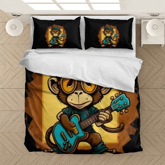 Monkey Chimpanzee Playing Acousitc Rock Guitar Bedding Sets