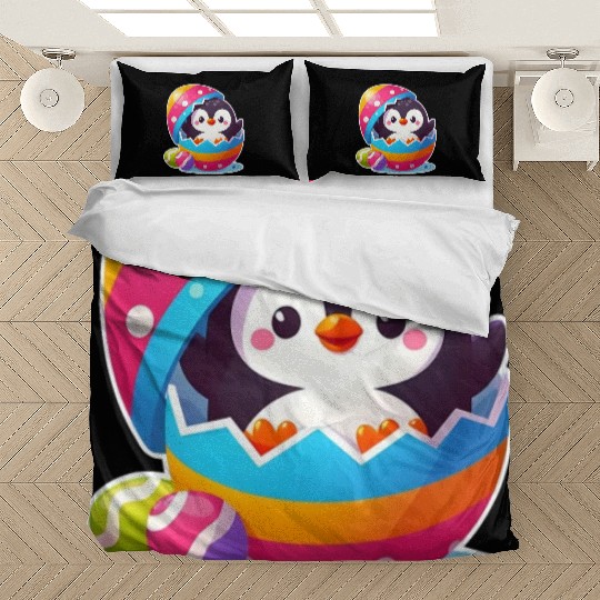 Penguin hatches from colorful Easter egg Bedding Sets