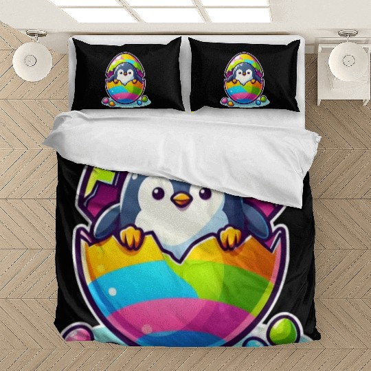 Penguin hatches from colorful Easter egg Bedding Sets
