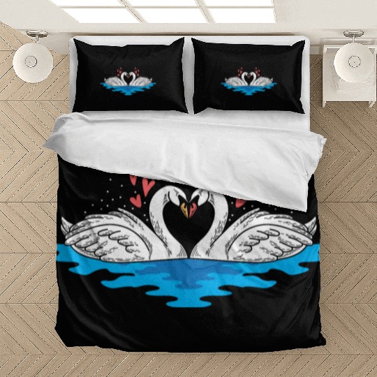 Couple Heart Swan Husband and Wife Gift Bedding Sets