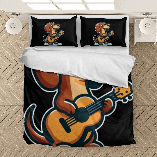 Cute Dachshund playing Guitar Bedding Sets