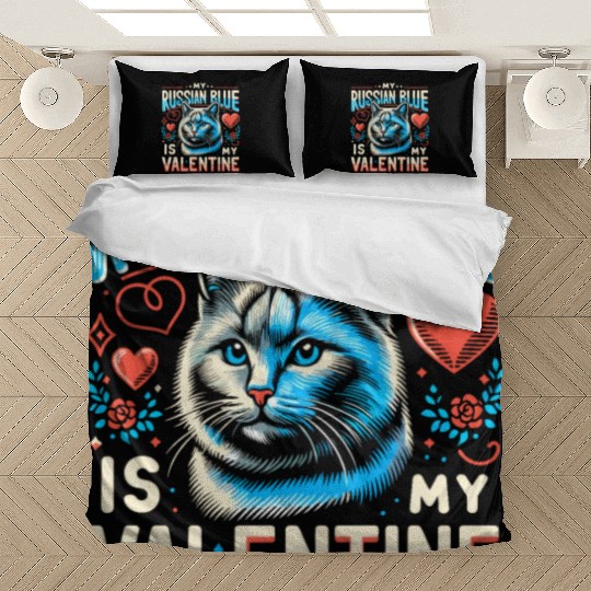 Russian Blue Cat Love Cute Valentine's for Cat lov Bedding Sets