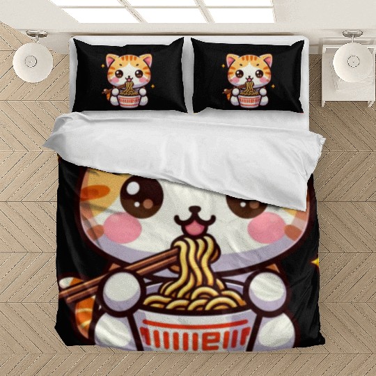 Cute Cat Eating Ramen Bedding Sets