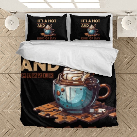 hot chocolate and puzzle kind of day Vintage retro Bedding Sets