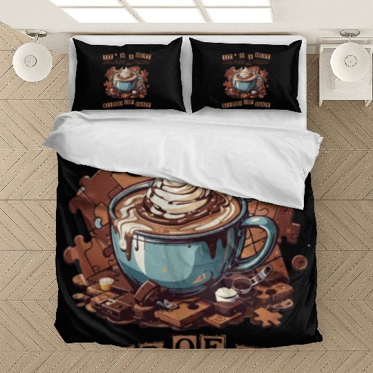 cute it hot chocolate and puzzle kind of day retro Bedding Sets