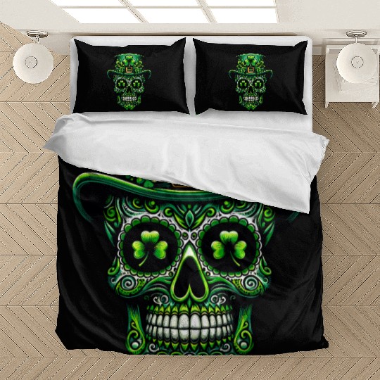 St Patricks Day Irish Sugar Skull Day Of Dead Bedding Sets