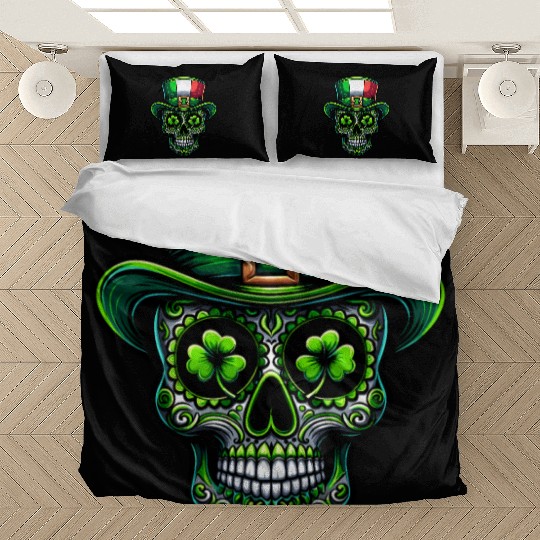 St Patricks Day Irish Sugar Skull Day Of Dead Bedding Sets