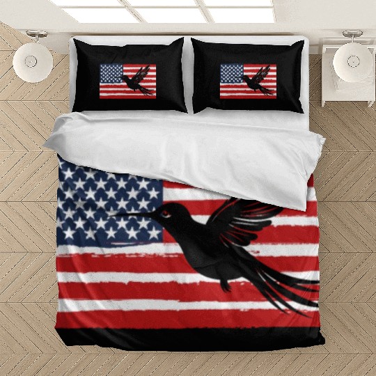 Hummingbird Us Flag Us American Flag Bedding Sets