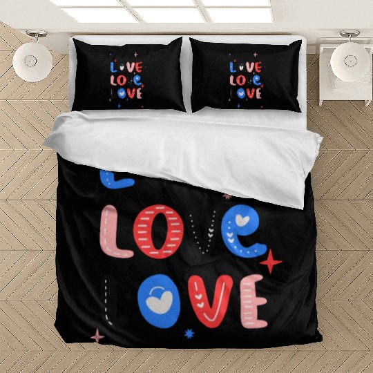 White Red Pink Light Blue Black Bold Valentine Bedding Sets