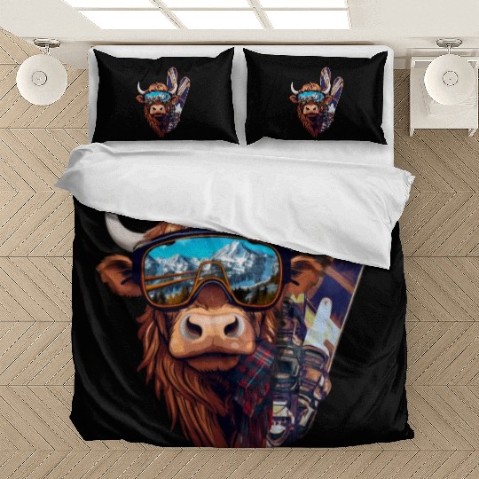 Winter sports, Jimmy's Skis, the skiing Cow Bedding Sets