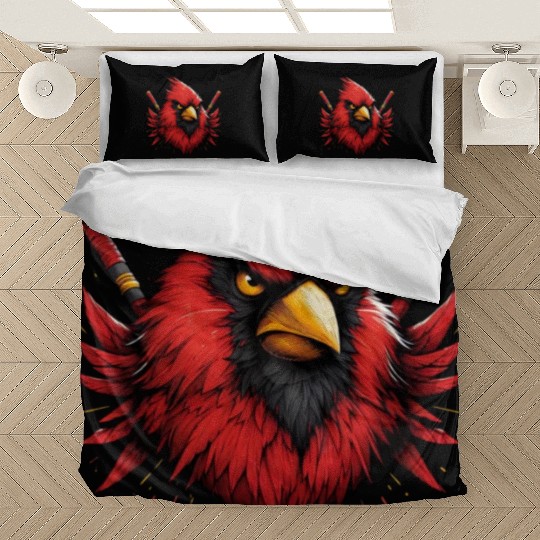 Red Northern Cardinal As Ninja Symbol Of Bravery Bedding Sets
