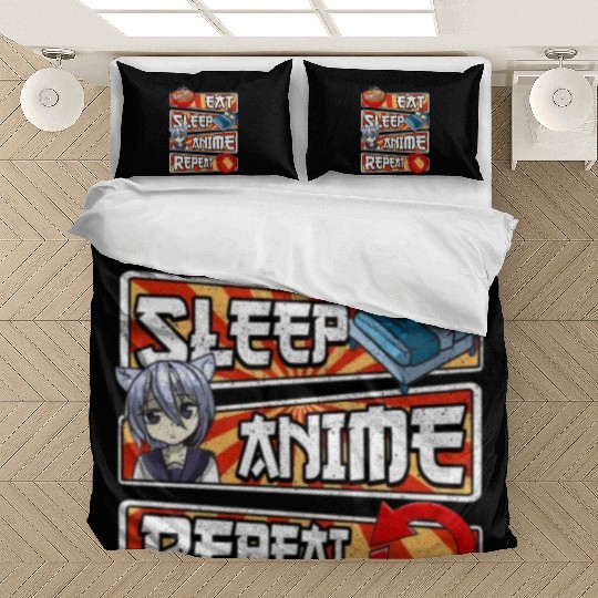 eat sleep anime repeat cute lovers obsessed Bedding Sets