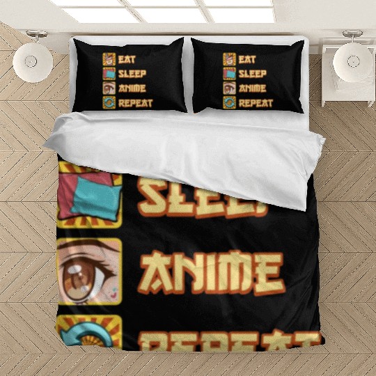 funny eat sleep anime repeat the perfect presents Bedding Sets