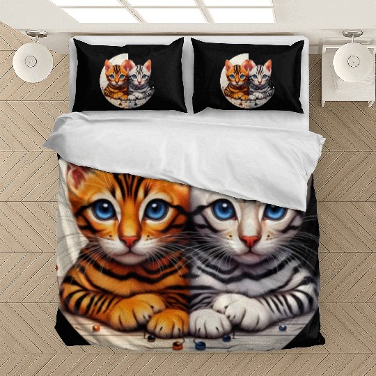 Bengal Kittens Black White Background Bedding Sets