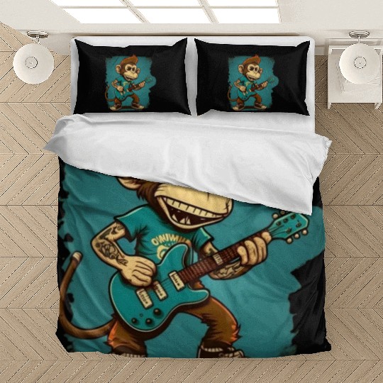 Monkey Chimpanzee Playing Acousitc Rock Guitar Bedding Sets