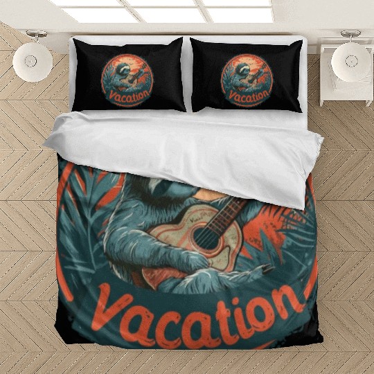 Tropical Sloth Guitar Vacation Sunset Beach Bedding Sets