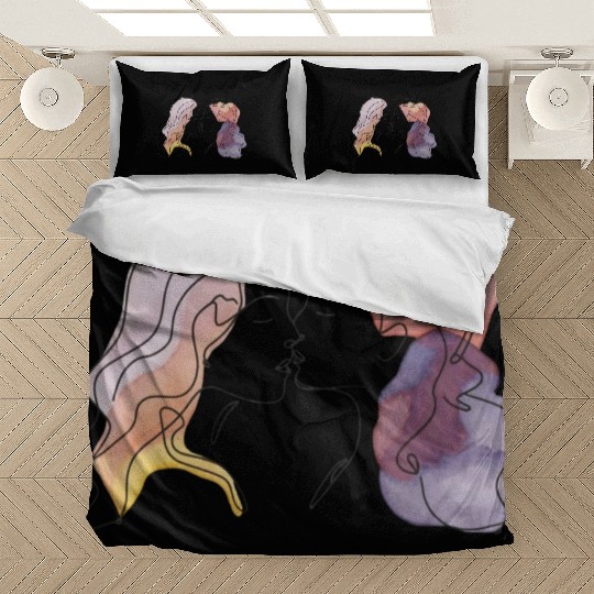 Lesbian Couple Simple Minimalistic Drawing Bedding Sets