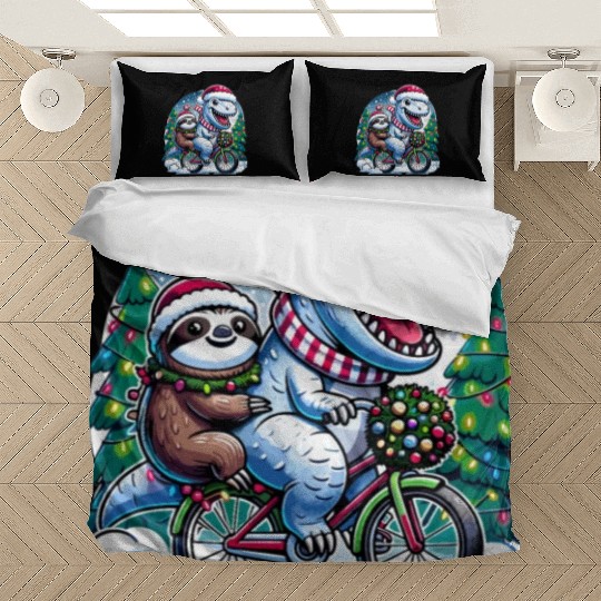 Winter Wonderland T-Rex and Sloth Cycling Duo Bedding Sets