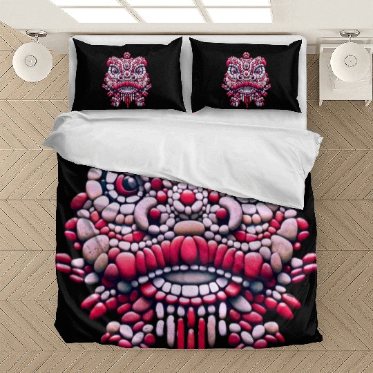 Chinese New Year - Pink Peony Lion Dance Mask Bedding Sets