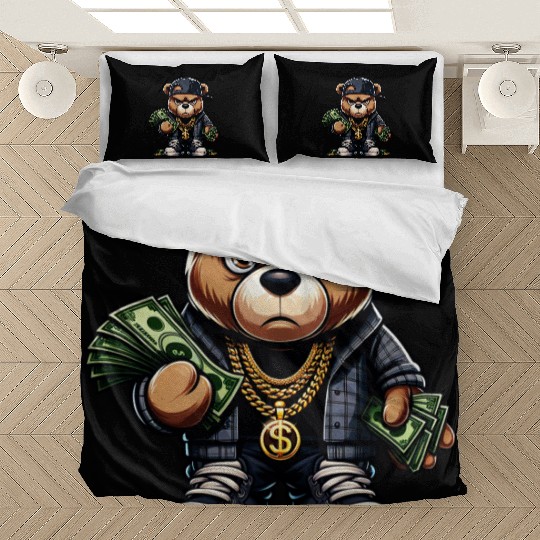 teddy bear with money Bedding Sets
