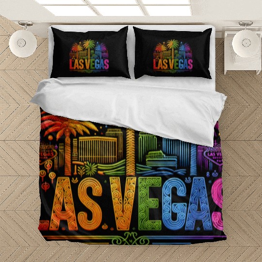 RAINBOW VIBRANT NEON LIGHTS ILLUMINATE LAS VEGAS Bedding Sets