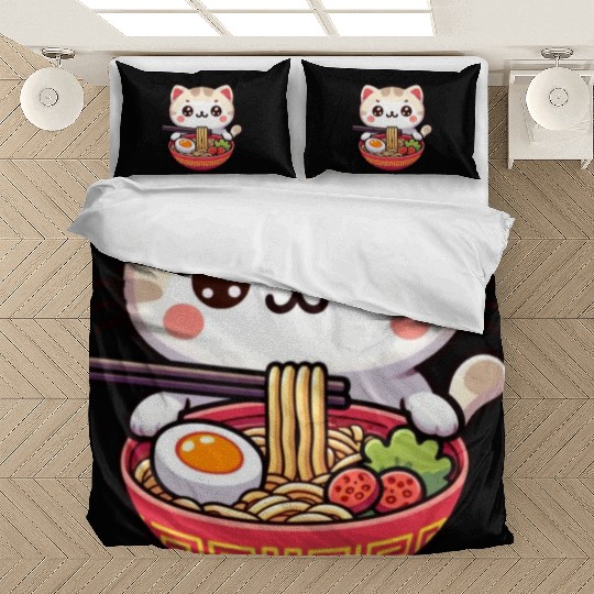 Cute Cat Eating Ramen Bedding Sets