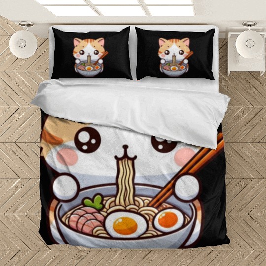 Cute Cat Eating Ramen Bedding Sets
