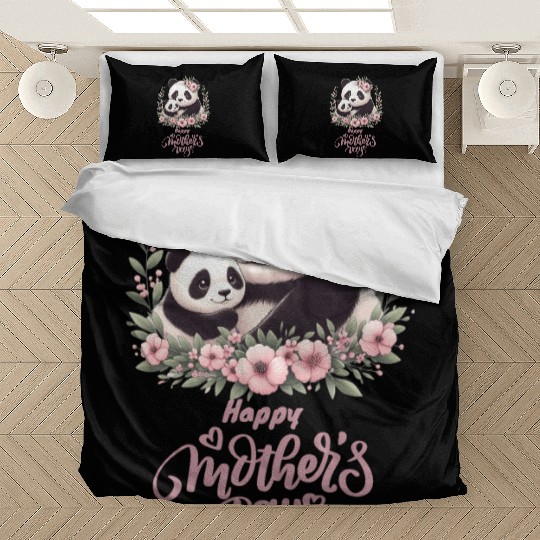 Happy Mother's Day Floral Wreath Mum Panda Bedding Sets