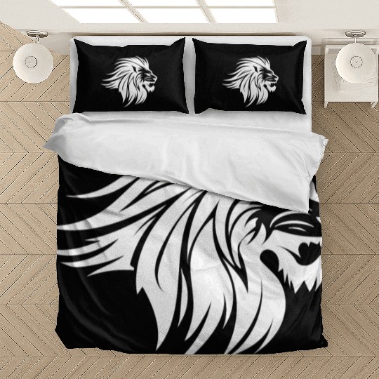 Waving Mane Lion Head Tattoo Ink Style Bedding Sets