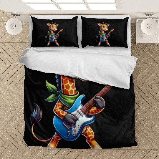 A cool giraffe playing guitar musician Bedding Sets
