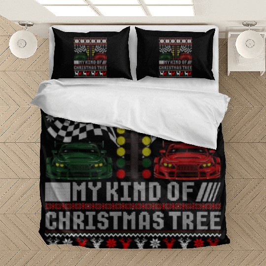 Drag Racing Christmas Tree Race Car Ugly Sweater Bedding Sets