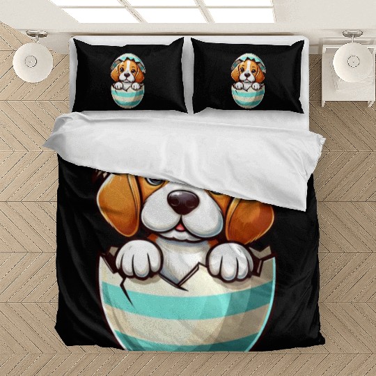 Colorful Beagle Dog Easter Egg Hatching Design Bedding Sets