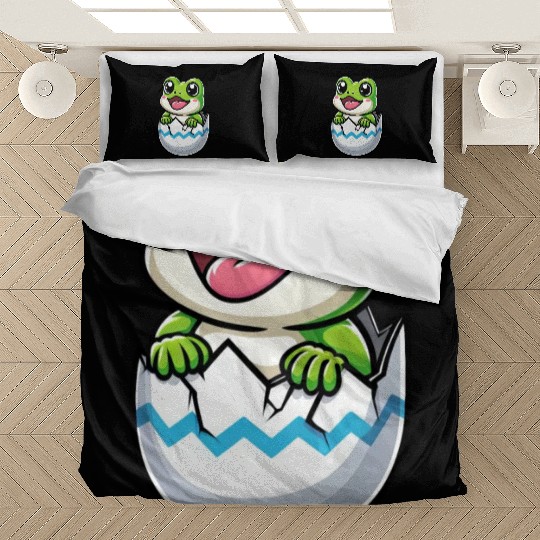 Colorful Easter Egg with Hatching Frog Design Bedding Sets