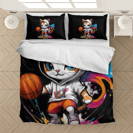 cute cat in Bedding Sets is playing basketball
