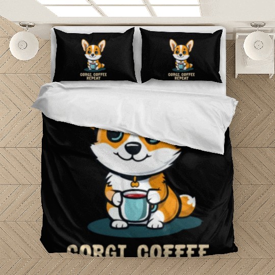 Corgi Mom Dad Corgi Coffee Repeat Bedding Sets