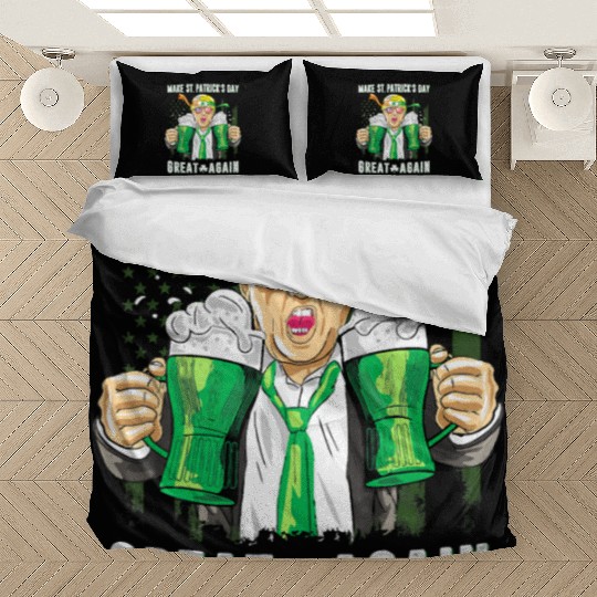 Funny Trump 2024 Make St Patrick s Day Great Again Bedding Sets