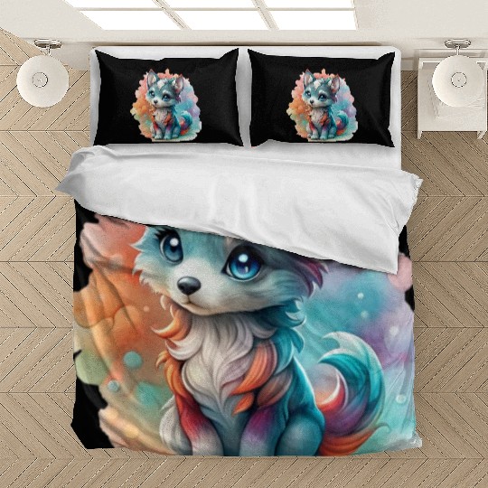 Cute Chibi Grey Wolf For Wolf Lovers Bedding Sets