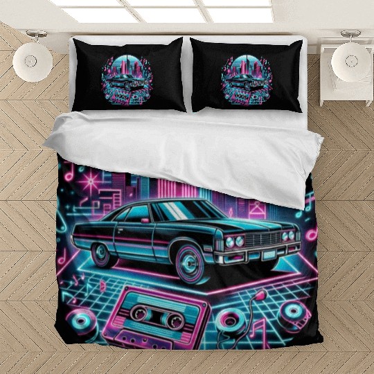 Retro Vintage Car & Cassette Tape Neon Design Bedding Sets