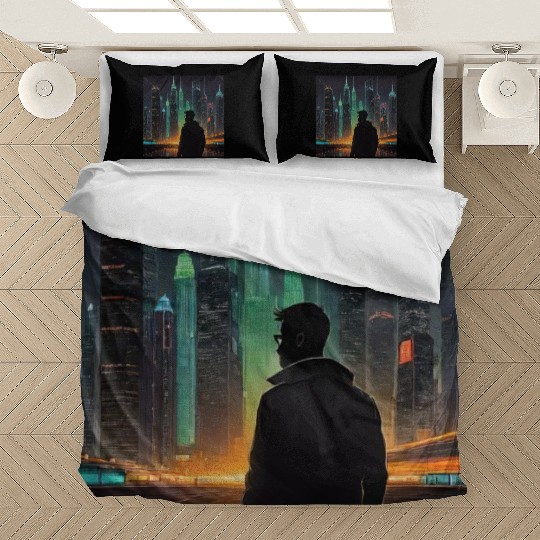 Neon Horizon: A Futuristic Cityscape Bedding Sets