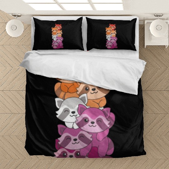 Lesbian Flag Pride Lgbtq Cute Raccoon Bedding Sets