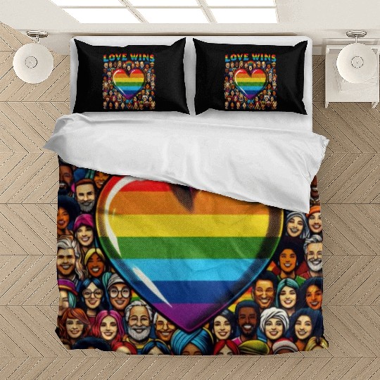 Love Wins Rainbow Heart LGBT Pride Design Bedding Sets